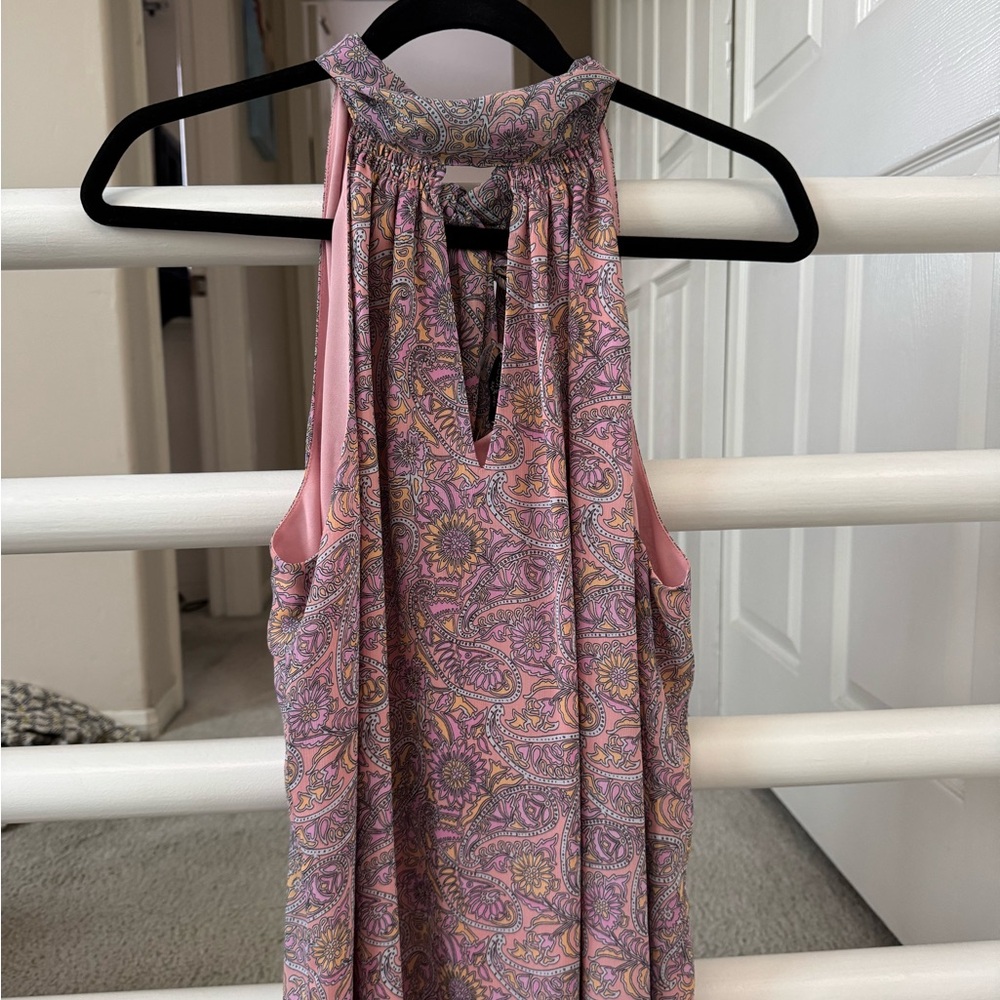 Ramy Brook Pink and Purple Paisley Halter Blouse SZ L NWT